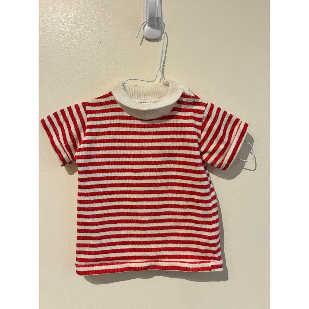 Vintage Thomas Red White Striped Cotton Mock Neck Shirt 18 Months